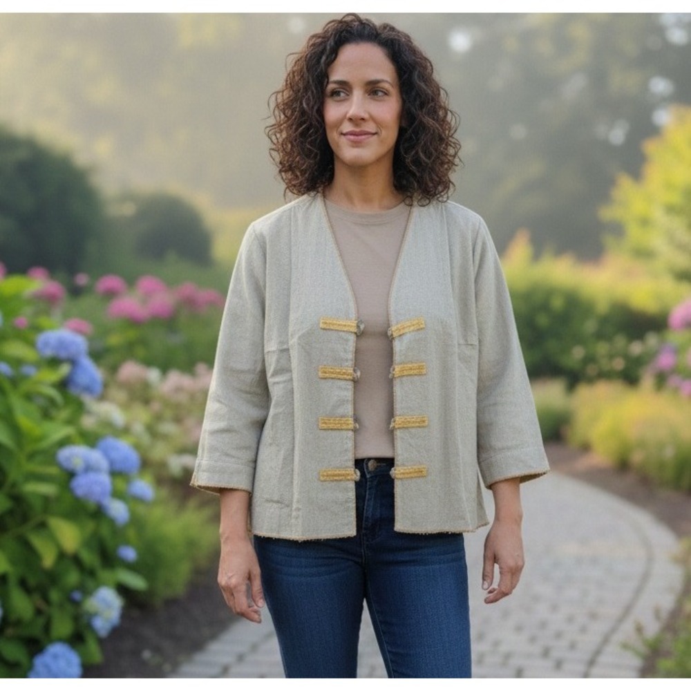 Tribe A People United Hand Woven Cotton Jacket Toggle Closure Women's L Nepal